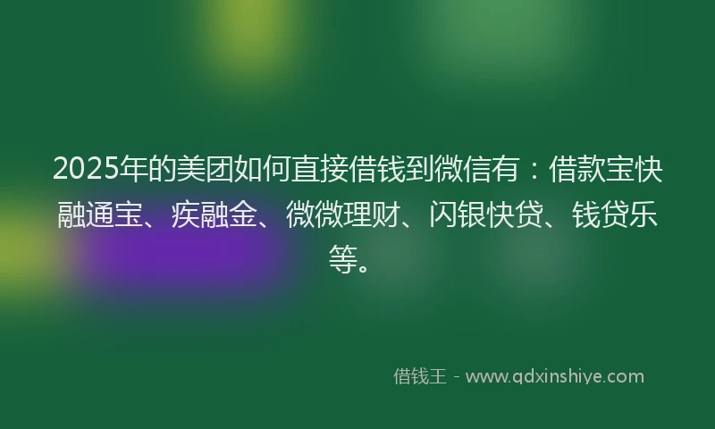 2025年的美团如何直接借钱到微信有:借款宝快融通宝、疾融金、微微理财、闪银快贷、钱贷乐等。