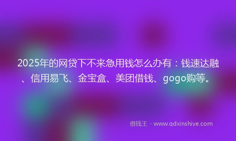 2025年的网贷下不来急用钱怎么办有：钱速达融、信用易飞、金宝盒、美团借钱、gogo购等。
