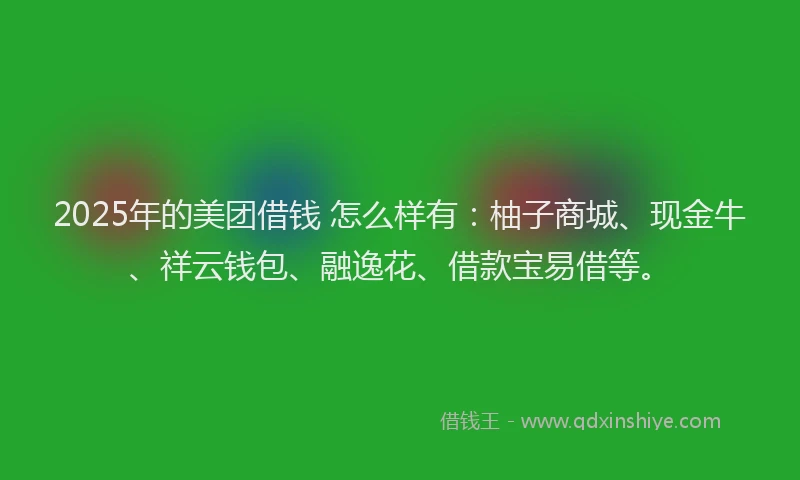 2025年的美团借钱 怎么样有：柚子商城、现金牛、祥云钱包、融逸花、借款宝易借等。