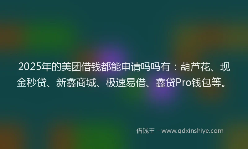 2025年的美团借钱都能申请吗吗有：葫芦花、现金秒贷、新鑫商城、极速易借、鑫贷Pro钱包等。