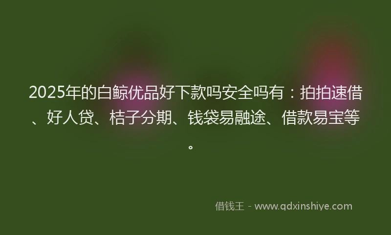 2025年的白鲸优品好下款吗安全吗有：拍拍速借、好人贷、桔子分期、钱袋易融途、借款易宝等。