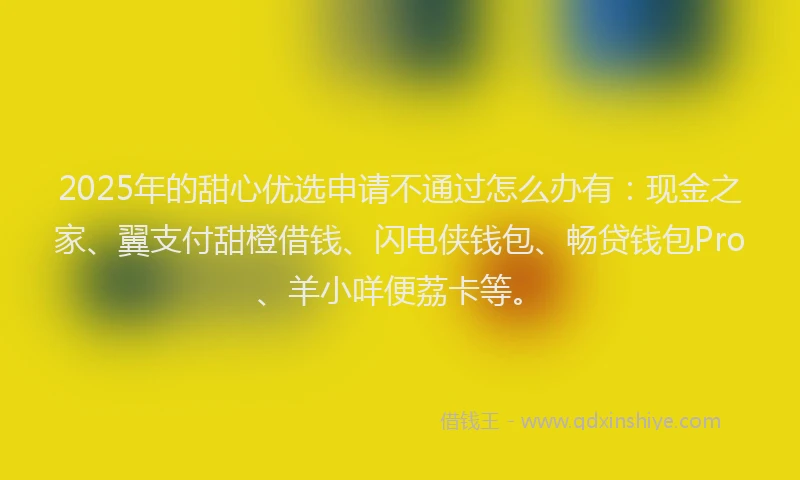 2025年的甜心优选申请不通过怎么办有：现金之家、翼支付甜橙借钱、闪电侠钱包、畅贷钱包Pro、羊小咩便荔卡等。