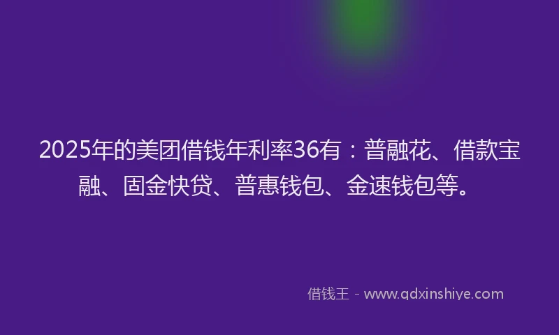 2025年的美团借钱年利率36有：普融花、借款宝融、固金快贷、普惠钱包、金速钱包等。
