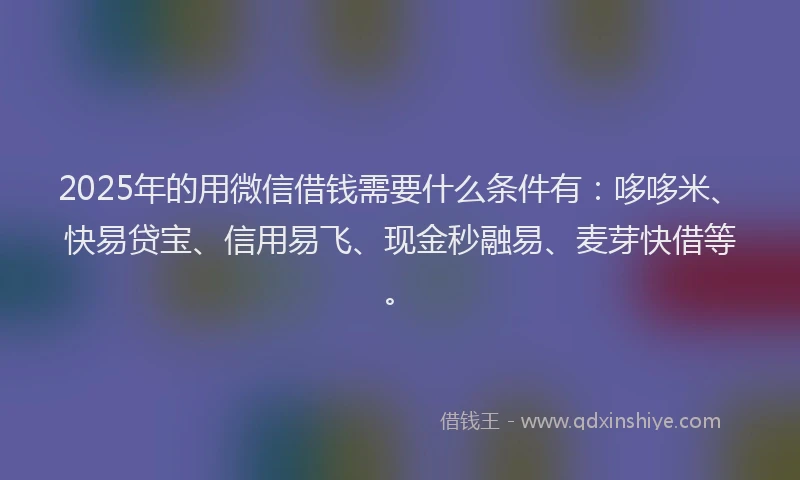 2025年的用微信借钱需要什么条件有：哆哆米、快易贷宝、信用易飞、现金秒融易、麦芽快借等。