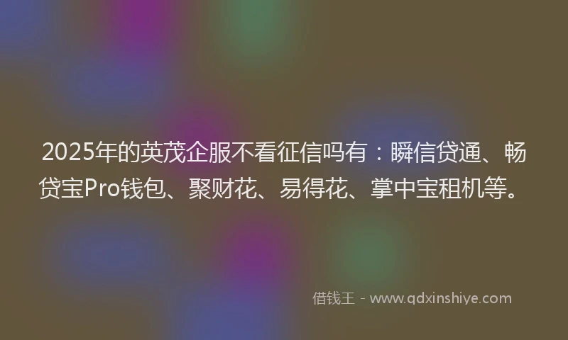 2025年的英茂企服不看征信吗有：瞬信贷通、畅贷宝Pro钱包、聚财花、易得花、掌中宝租机等。