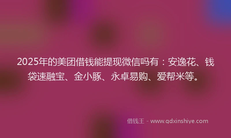 2025年的美团借钱能提现微信吗有：安逸花、钱袋速融宝、金小豚、永卓易购、爱帮米等。