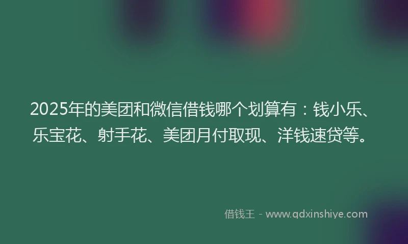 2025年的美团和微信借钱哪个划算有：钱小乐、乐宝花、射手花、美团月付取现、洋钱速贷等。
