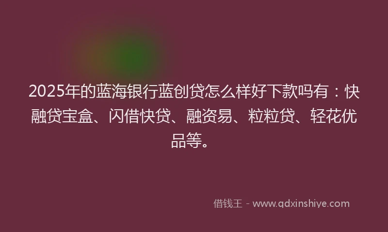 2025年的蓝海银行蓝创贷怎么样好下款吗有：快融贷宝盒、闪借快贷、融资易、粒粒贷、轻花优品等。