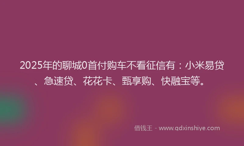 2025年的聊城0首付购车不看征信有：小米易贷、急速贷、花花卡、甄享购、快融宝等。