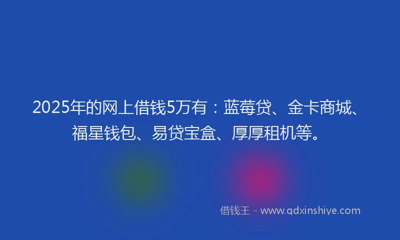 2025年的网上借钱5万有：蓝莓贷、金卡商城、福星钱包、易贷宝盒、厚厚租机等。