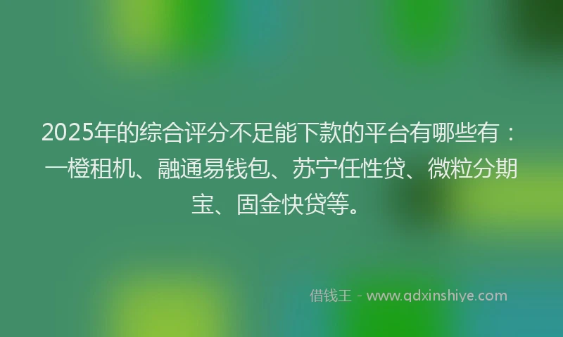 2025年的综合评分不足能下款的平台有哪些有：一橙租机、融通易钱包、苏宁任性贷、微粒分期宝、固金快贷等。