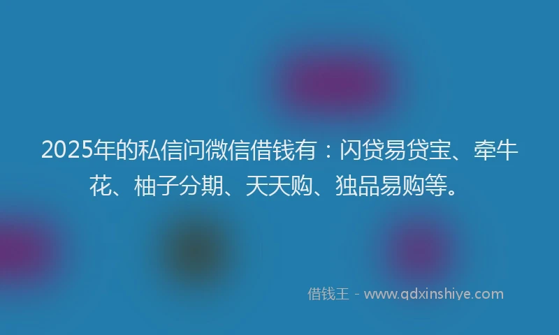 2025年的私信问微信借钱有：闪贷易贷宝、牵牛花、柚子分期、天天购、独品易购等。