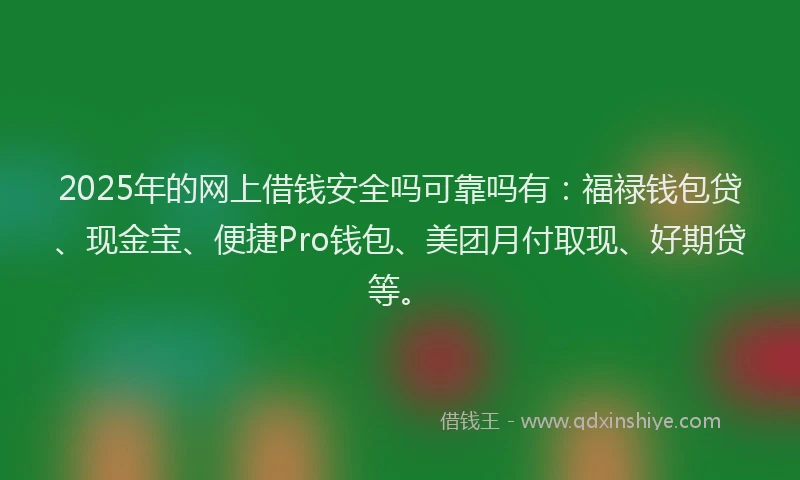 2025年的网上借钱安全吗可靠吗有：福禄钱包贷、现金宝、便捷Pro钱包、美团月付取现、好期贷等。