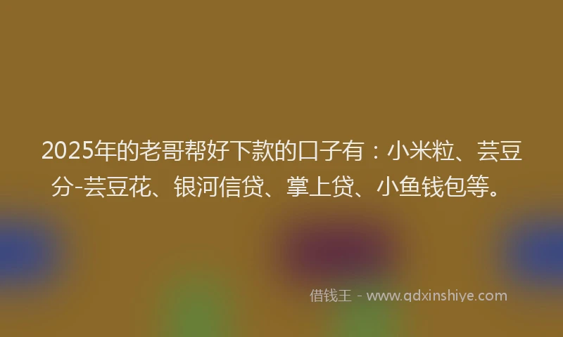 2025年的老哥帮好下款的口子有：小米粒、芸豆分-芸豆花、银河信贷、掌上贷、小鱼钱包等。