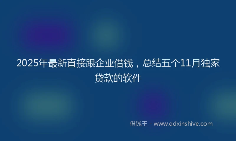 2025年最新直接跟企业借钱，总结五个11月独家贷款的软件