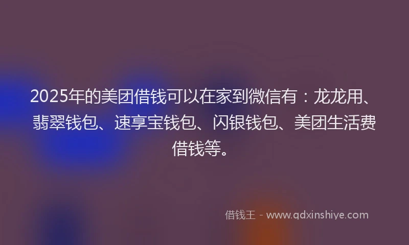 2025年的美团借钱可以在家到微信有：龙龙用、翡翠钱包、速享宝钱包、闪银钱包、美团生活费借钱等。
