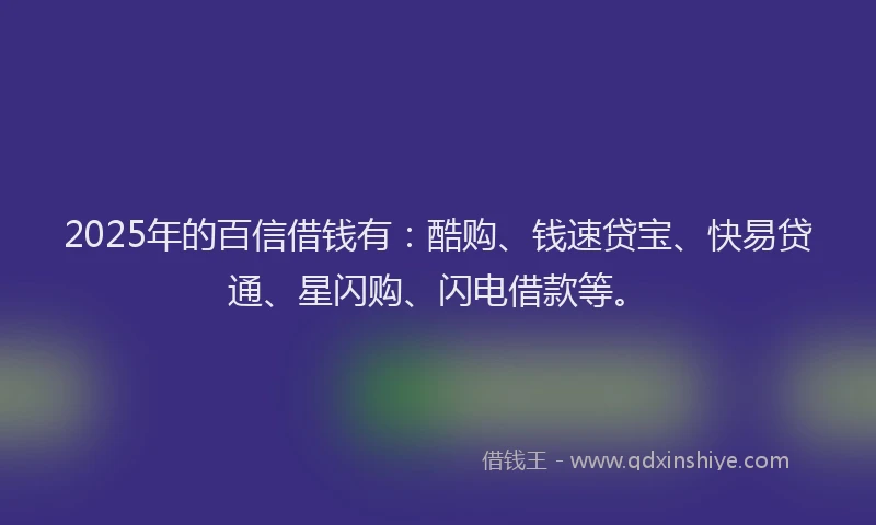 2025年的百信借钱有：酷购、钱速贷宝、快易贷通、星闪购、闪电借款等。