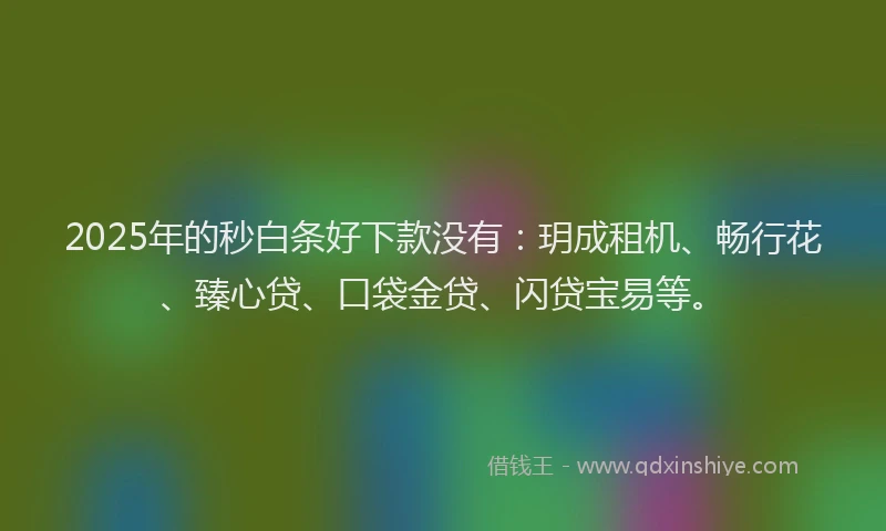 2025年的秒白条好下款没有：玥成租机、畅行花、臻心贷、口袋金贷、闪贷宝易等。