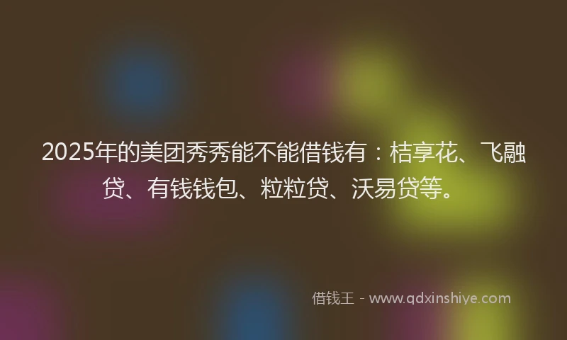 2025年的美团秀秀能不能借钱有：桔享花、飞融贷、有钱钱包、粒粒贷、沃易贷等。