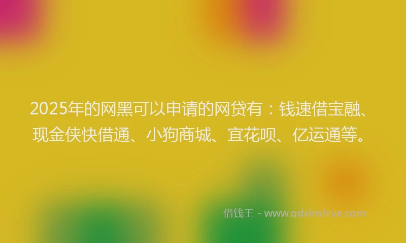 2025年的网黑可以申请的网贷有：钱速借宝融、现金侠快借通、小狗商城、宜花呗、亿运通等。