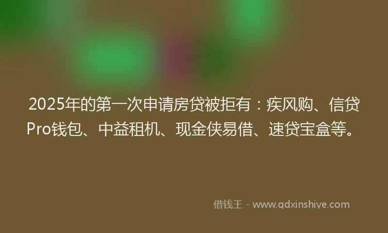 2025年的第一次申请房贷被拒有：疾风购、信贷Pro钱包、中益租机、现金侠易借、速贷宝盒等。