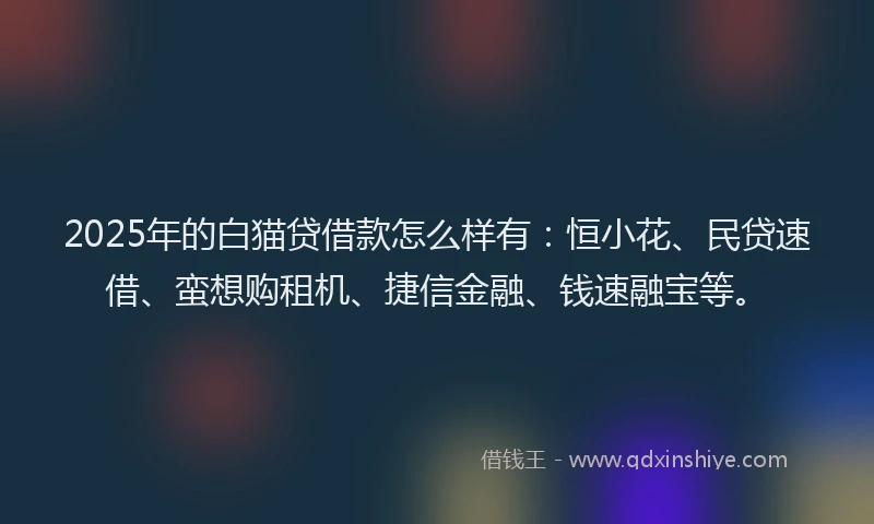 2025年的白猫贷借款怎么样有：恒小花、民贷速借、蛮想购租机、捷信金融、钱速融宝等。