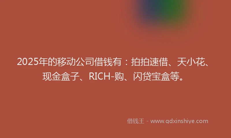 2025年的移动公司借钱有：拍拍速借、天小花、现金盒子、RICH-购、闪贷宝盒等。