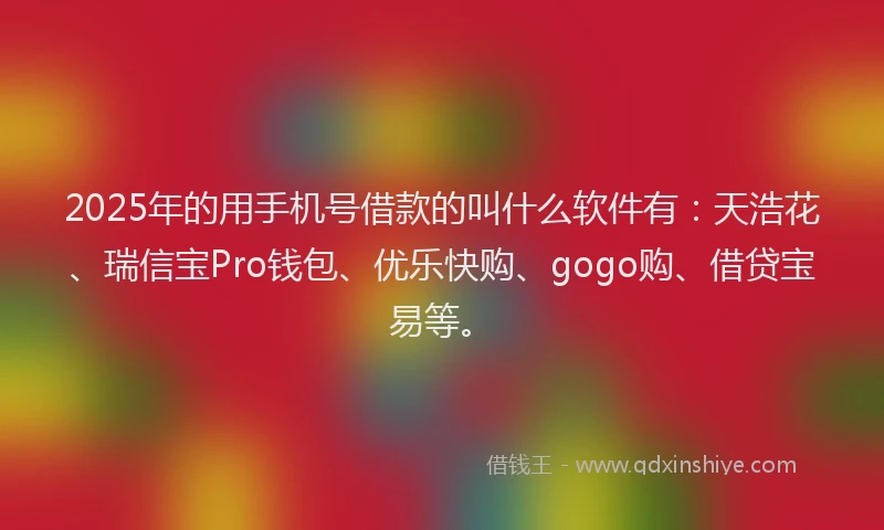2025年的用手机号借款的叫什么软件有:天浩花、瑞信宝Pro钱包、优乐快购、gogo购、借贷宝易等。