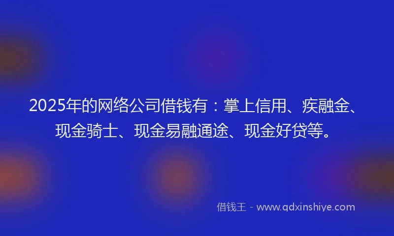 2025年的网络公司借钱有：掌上信用、疾融金、现金骑士、现金易融通途、现金好贷等。