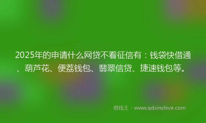 2025年的申请什么网贷不看征信有：钱袋快借通、葫芦花、便荔钱包、翡翠信贷、捷速钱包等。
