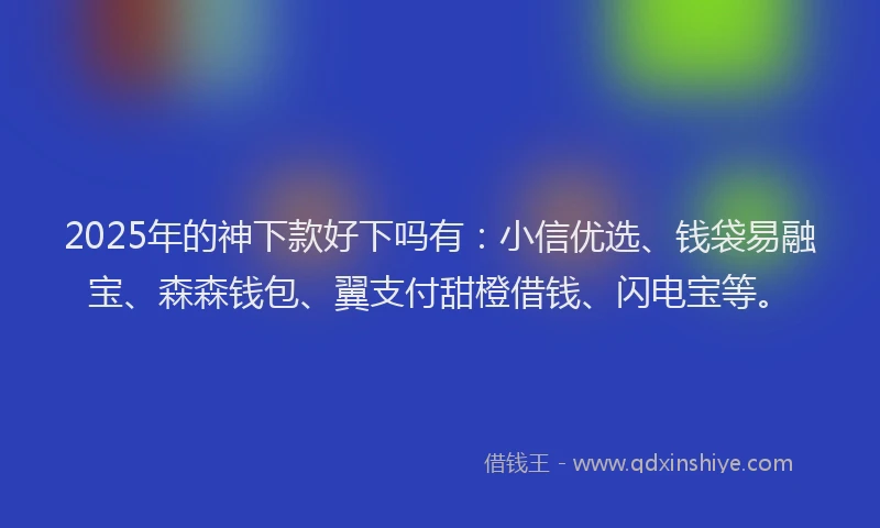 2025年的神下款好下吗有：小信优选、钱袋易融宝、森森钱包、翼支付甜橙借钱、闪电宝等。