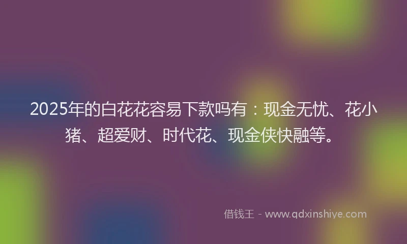 2025年的白花花容易下款吗有：现金无忧、花小猪、超爱财、时代花、现金侠快融等。