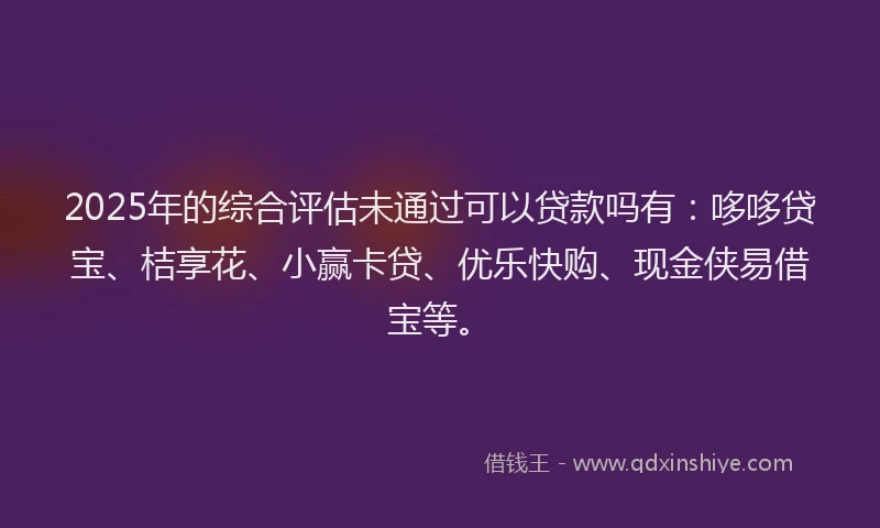 2025年的综合评估未通过可以贷款吗有：哆哆贷宝、桔享花、小赢卡贷、优乐快购、现金侠易借宝等。