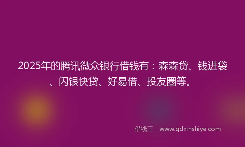 2025年的腾讯微众银行借钱有：森森贷、钱进袋、闪银快贷、好易借、投友圈等。