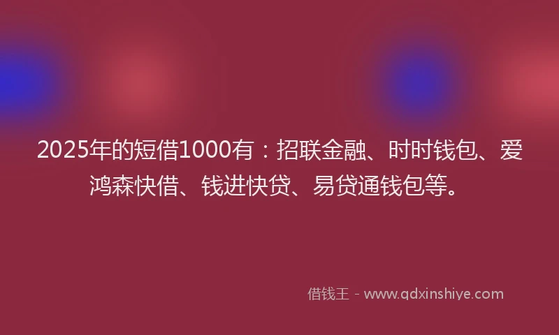 2025年的短借1000有：招联金融、时时钱包、爱鸿森快借、钱进快贷、易贷通钱包等。