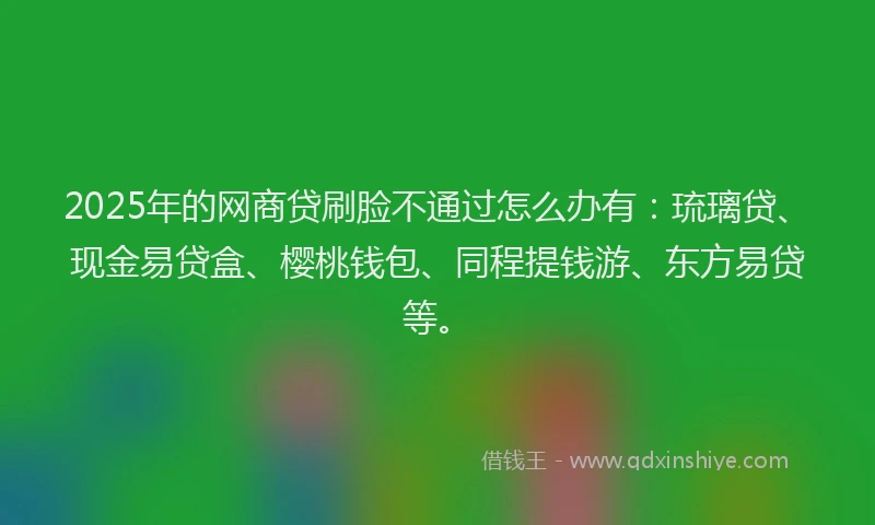 2025年的网商贷刷脸不通过怎么办有：琉璃贷、现金易贷盒、樱桃钱包、同程提钱游、东方易贷等。