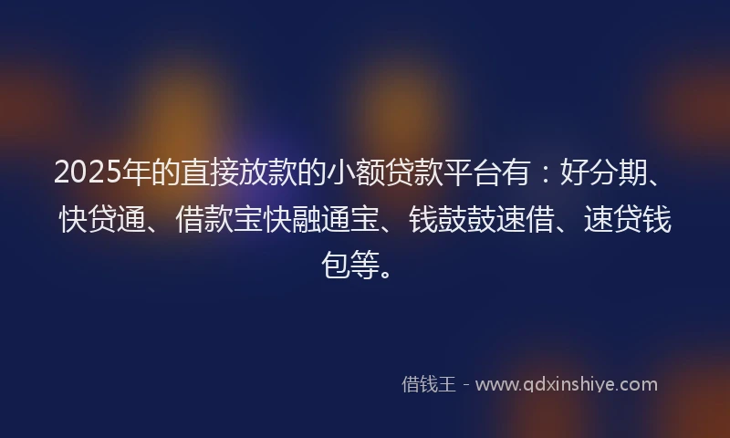 2025年的直接放款的小额贷款平台有：好分期、快贷通、借款宝快融通宝、钱鼓鼓速借、速贷钱包等。