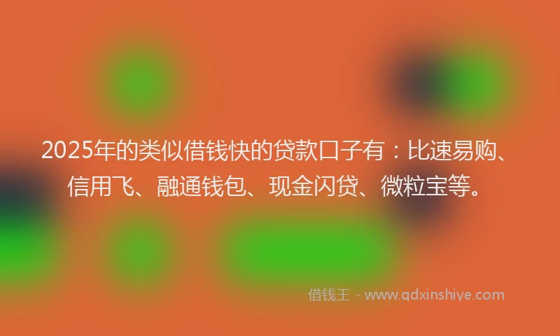 2025年的类似借钱快的贷款口子有：比速易购、信用飞、融通钱包、现金闪贷、微粒宝等。