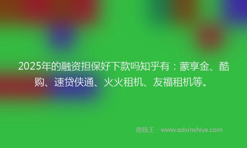 2025年的融资担保好下款吗知乎有：蒙享金、酷购、速贷侠通、火火租机、友福租机等。