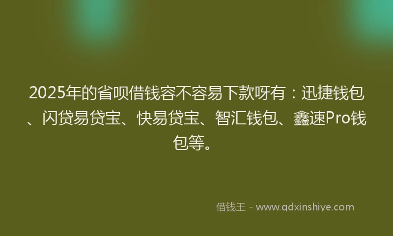 2025年的省呗借钱容不容易下款呀有：迅捷钱包、闪贷易贷宝、快易贷宝、智汇钱包、鑫速Pro钱包等。