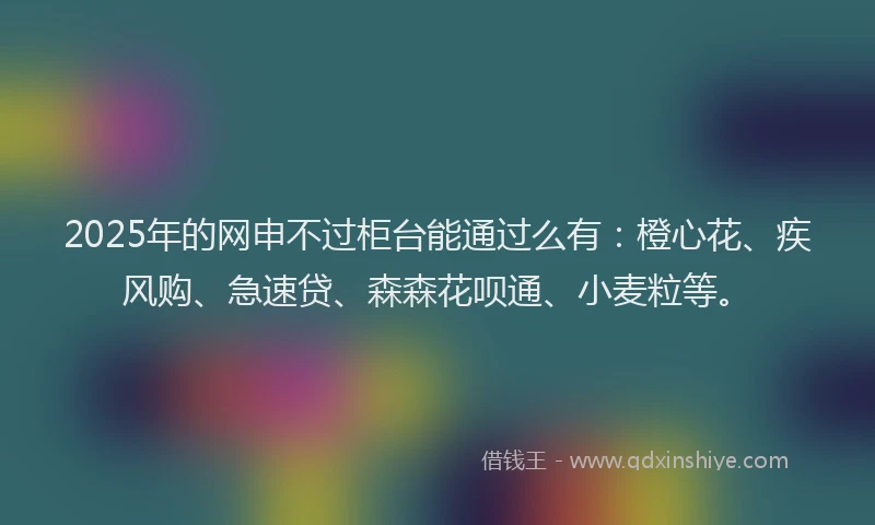 2025年的网申不过柜台能通过么有：橙心花、疾风购、急速贷、森森花呗通、小麦粒等。