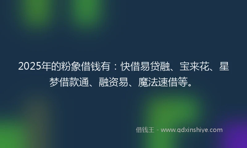 2025年的粉象借钱有：快借易贷融、宝来花、星梦借款通、融资易、魔法速借等。