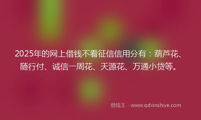2025年的网上借钱不看征信信用分有：葫芦花、随行付、诚信一周花、天源花、万通小贷等。