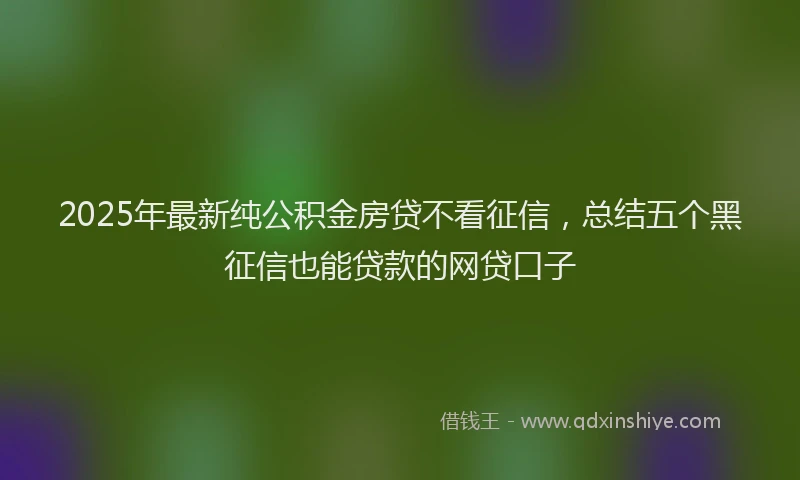 2025年最新纯公积金房贷不看征信，总结五个黑征信也能贷款的网贷口子