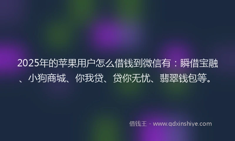 2025年的苹果用户怎么借钱到微信有：瞬借宝融、小狗商城、你我贷、贷你无忧、翡翠钱包等。