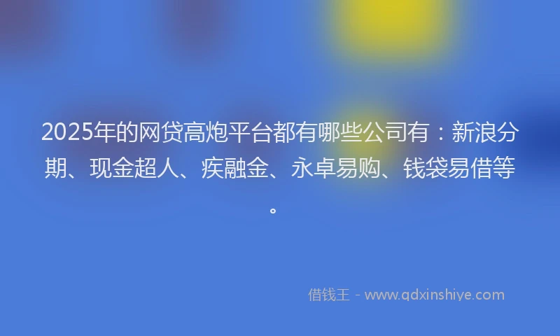 2025年的网贷高炮平台都有哪些公司有：新浪分期、现金超人、疾融金、永卓易购、钱袋易借等。