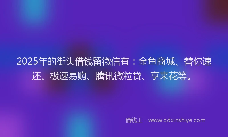 2025年的街头借钱留微信有：金鱼商城、替你速还、极速易购、腾讯微粒贷、享来花等。