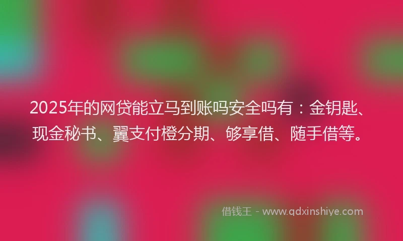 2025年的网贷能立马到账吗安全吗有：金钥匙、现金秘书、翼支付橙分期、够享借、随手借等。