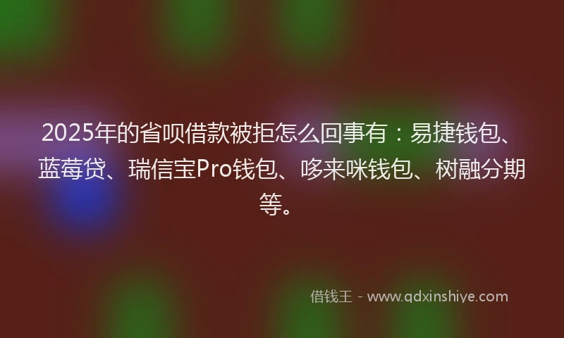 2025年的省呗借款被拒怎么回事有:易捷钱包、蓝莓贷、瑞信宝Pro钱包、哆来咪钱包、树融分期等。