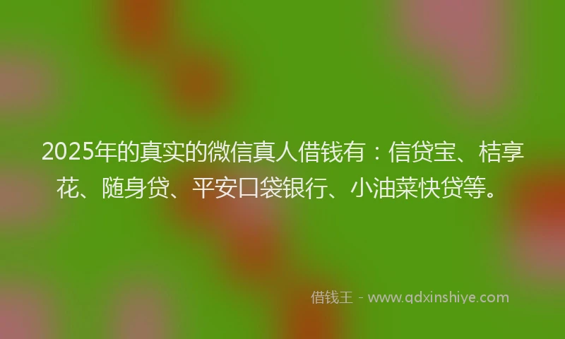 2025年的真实的微信真人借钱有：信贷宝、桔享花、随身贷、平安口袋银行、小油菜快贷等。